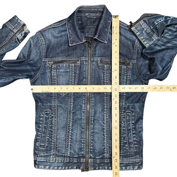 John Varvatos Distressed Blue Zipper Denim Jacket - Picture 9 of 9